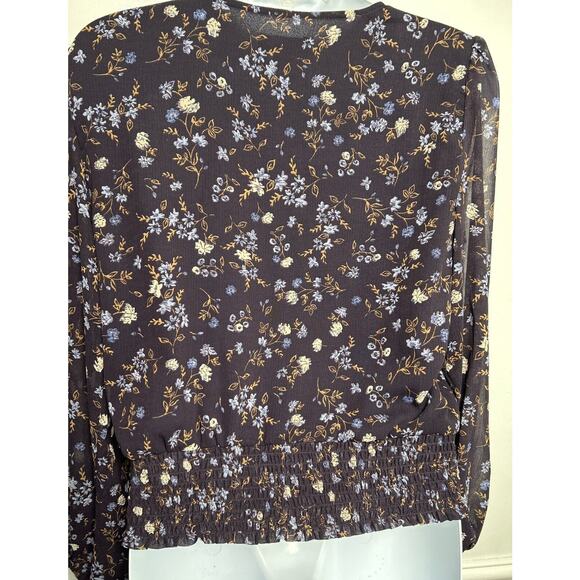 1.State Women Small Blue Floral Chiffon Blouse Top L/S Tie Waist V-neck Career - Picture 4 of 10